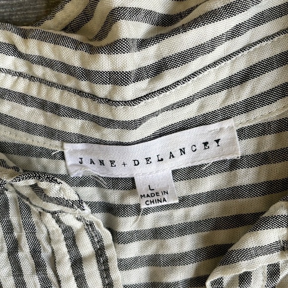 Jane + Delancey Coastal Gray Blue and White Striped Button Down Shirt - Picture 12 of 14